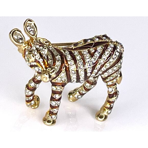 VTG Pave Crystal ZEBRA BROOCH PIN Enameled Gold Standing Zoo Animal Green Eyes - Picture 3 of 8